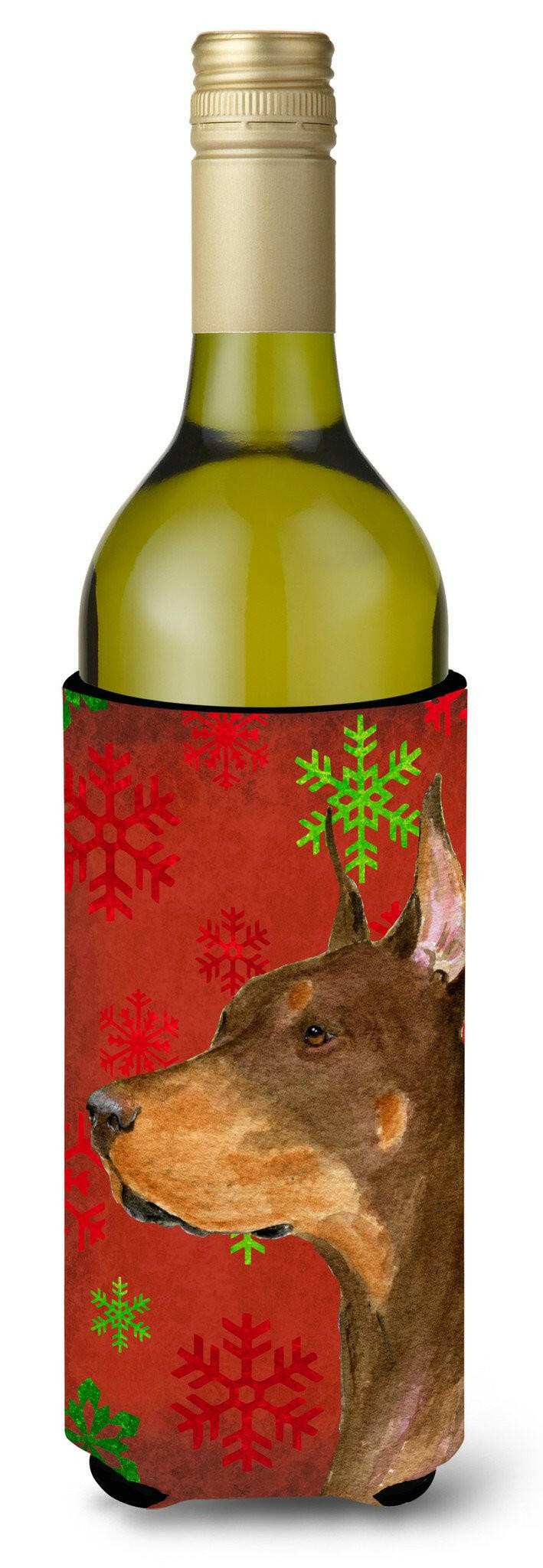 Doberman Snowflakes Holiday Christmas Wine Bottle Beverage Insulator Beverage Insulator Hugger by Caroline&#39;s Treasures