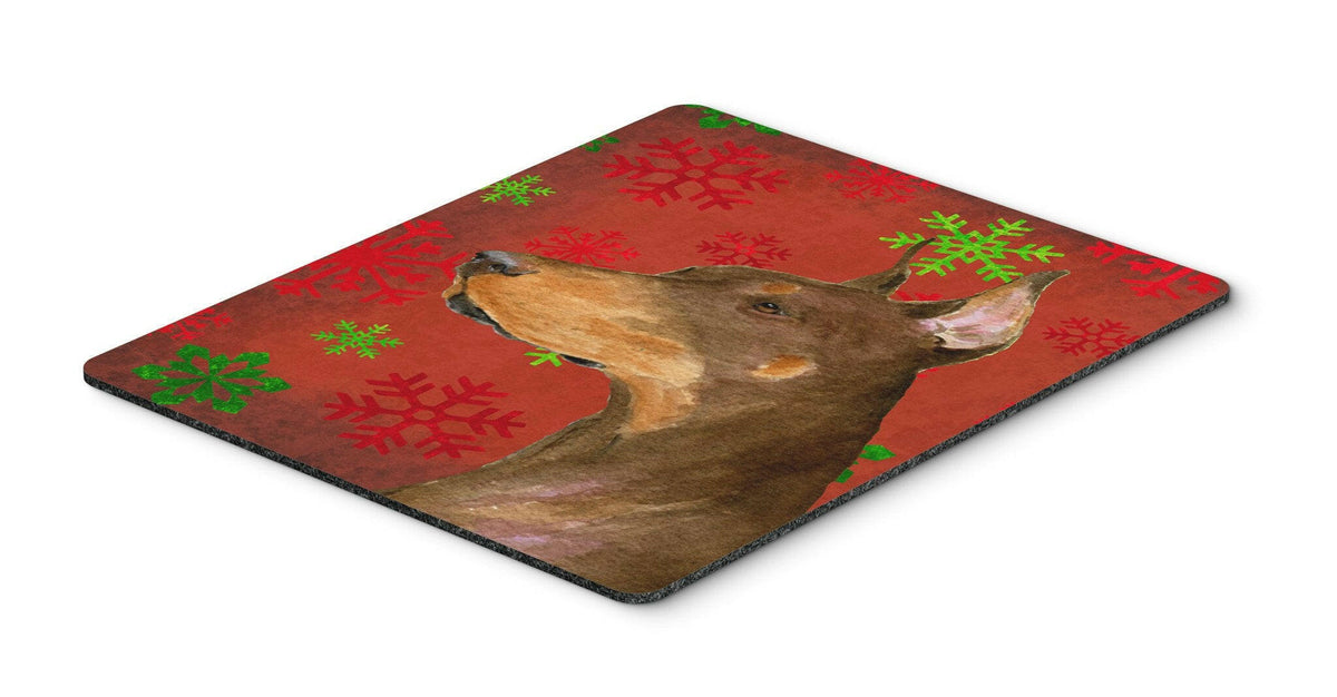 Doberman Red and Green Snowflakes Christmas Mouse Pad, Hot Pad or Trivet by Caroline&#39;s Treasures