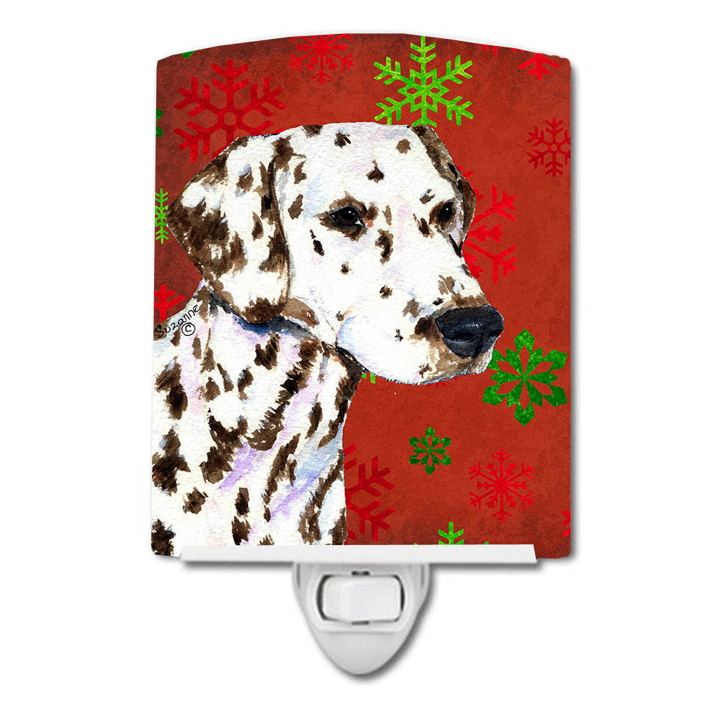 Dalmatian Red and Green Snowflakes Holiday Christmas Ceramic Night Light SS4676CNL - the-store.com