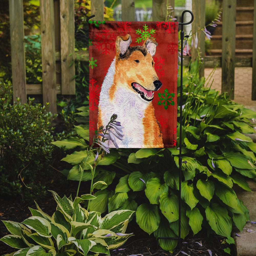 Collie Smooth Red Green Snowflakes Christmas Flag Garden Size