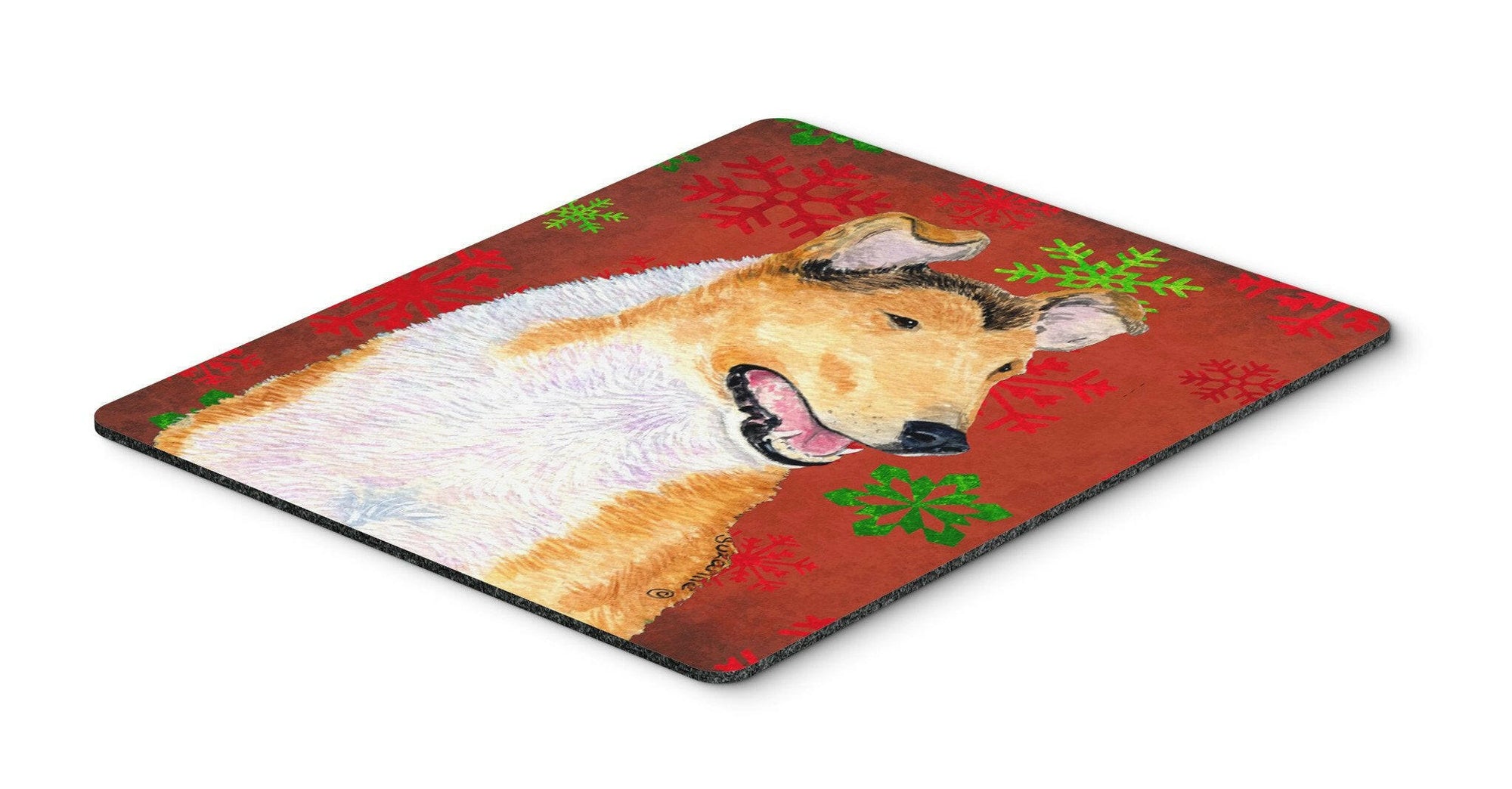 Collie Smooth Red and Green Snowflakes Christmas Mouse Pad, Hot Pad or Trivet by Caroline's Treasures