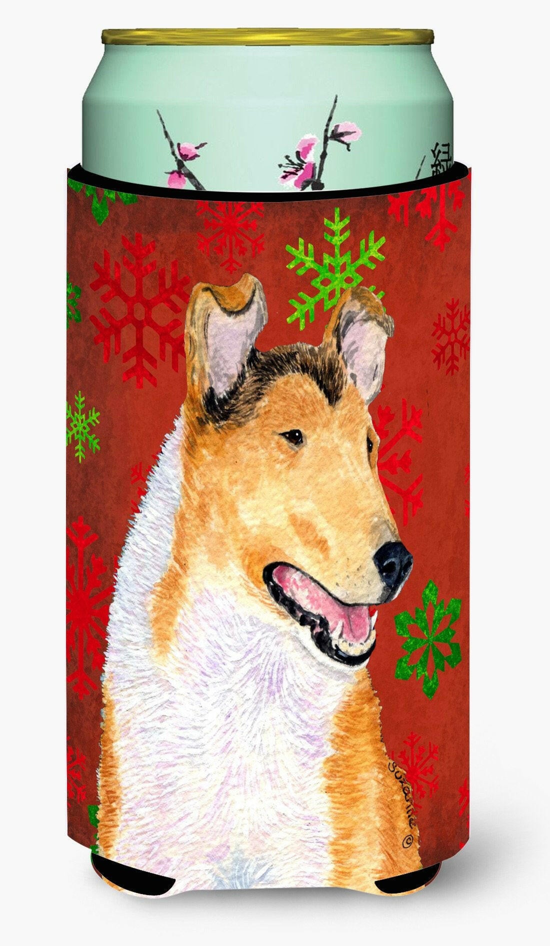 Collie Smooth Red Green Snowflakes Christmas  Tall Boy Beverage Insulator Beverage Insulator Hugger by Caroline&#39;s Treasures