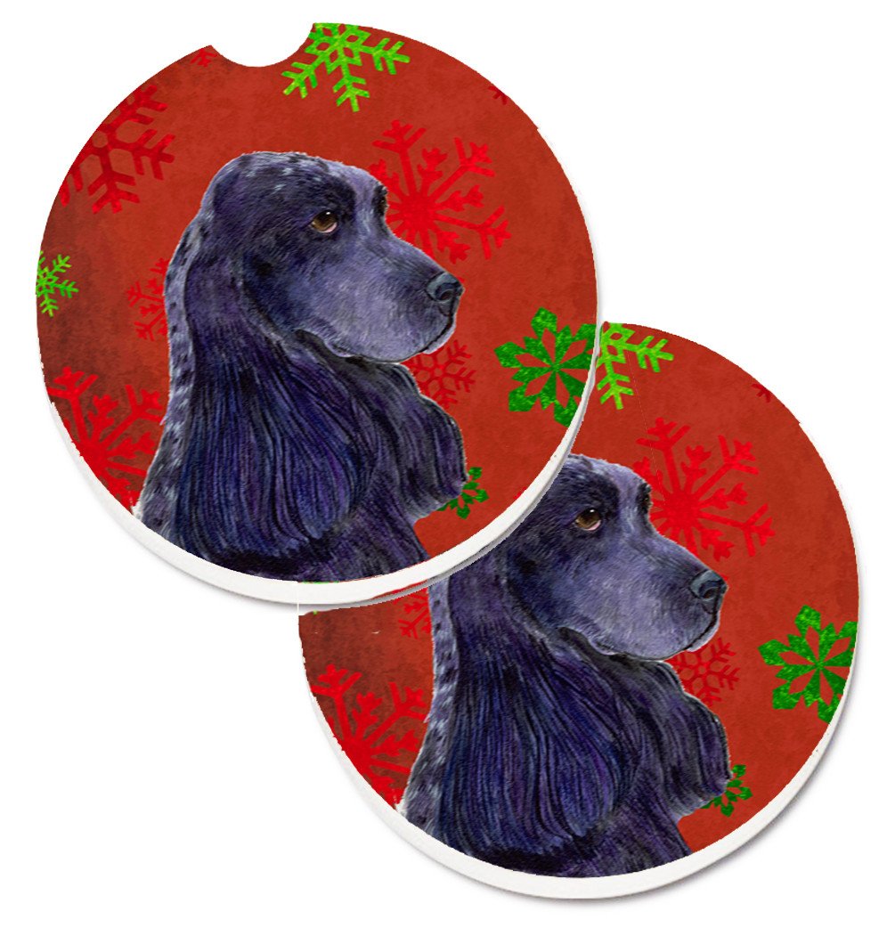 Cocker Spaniel Red Green Snowflakes Christmas Set of 2 Cup Holder Car Coasters SS4678CARC by Caroline&#39;s Treasures