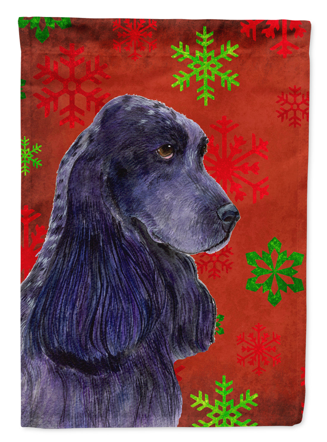Cocker Spaniel Red Green Snowflakes Holiday Christmas Flag Canvas House Size