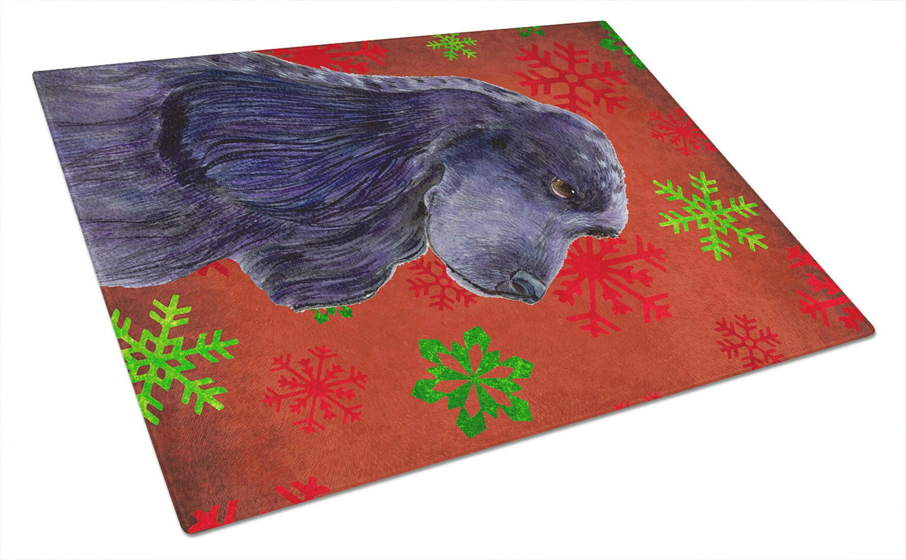 Cocker Spaniel Red and Green Snowflakes Christmas Glass Cutting Board Large by Caroline's Treasures