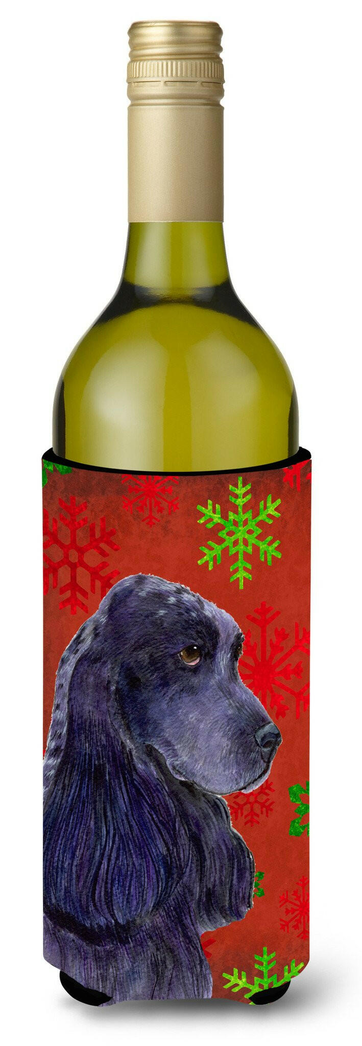 Cocker Spaniel Red Green Snowflakes Christmas Wine Bottle Beverage Insulator Beverage Insulator Hugger by Caroline&#39;s Treasures
