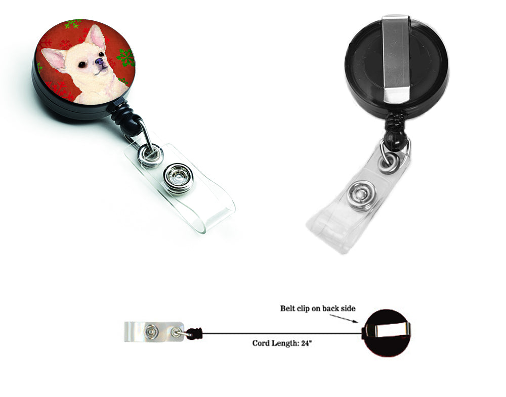 Chihuahua Red and Green Snowflakes Holiday Christmas Retractable Badge Reel SS4679BR  the-store.com.