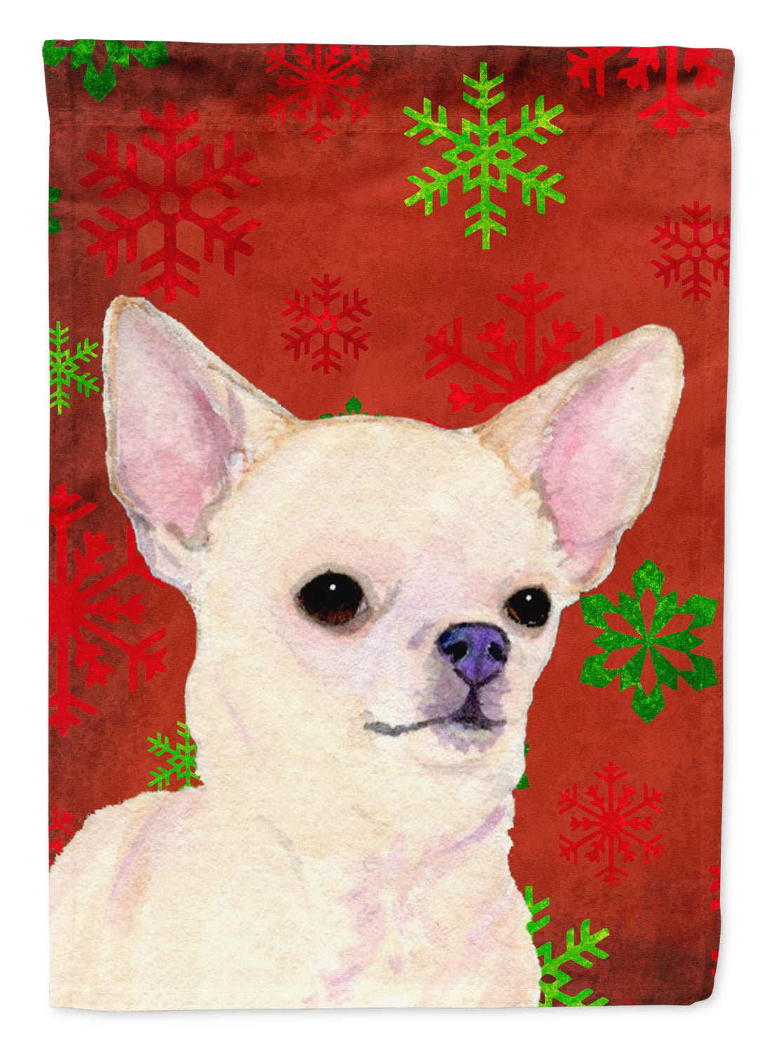 Chihuahua Red and Green Snowflakes Holiday Christmas Flag Canvas House Size  the-store.com.