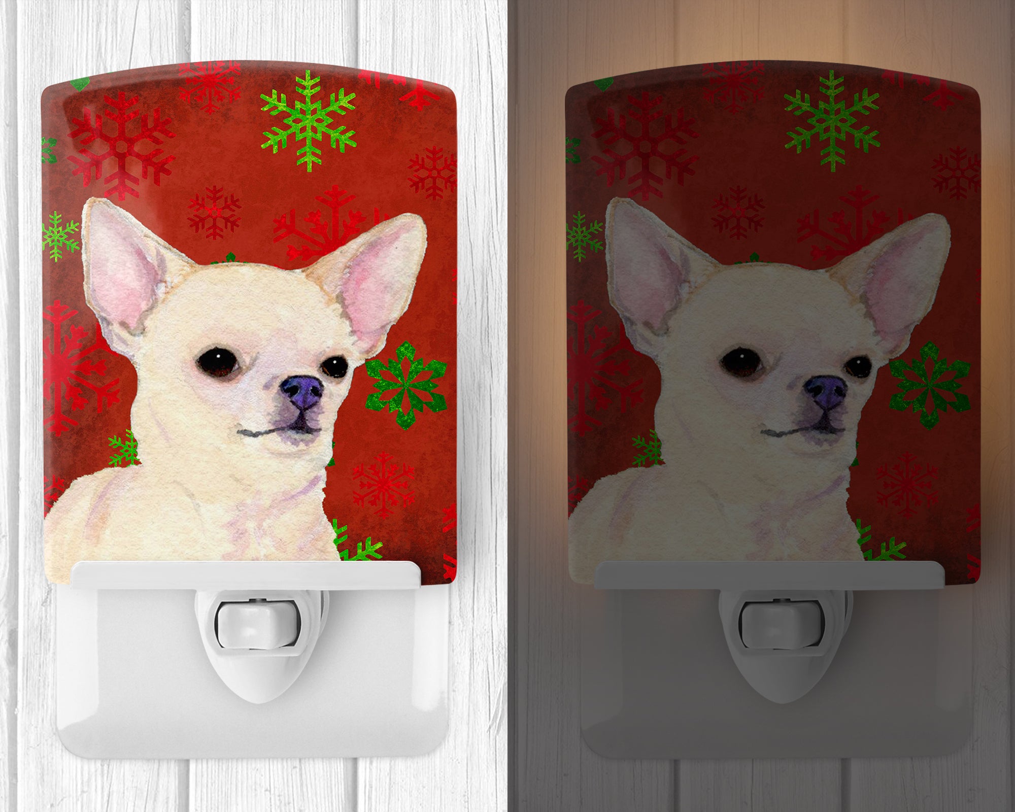 Chihuahua Red and Green Snowflakes Holiday Christmas Ceramic Night Light SS4679CNL - the-store.com