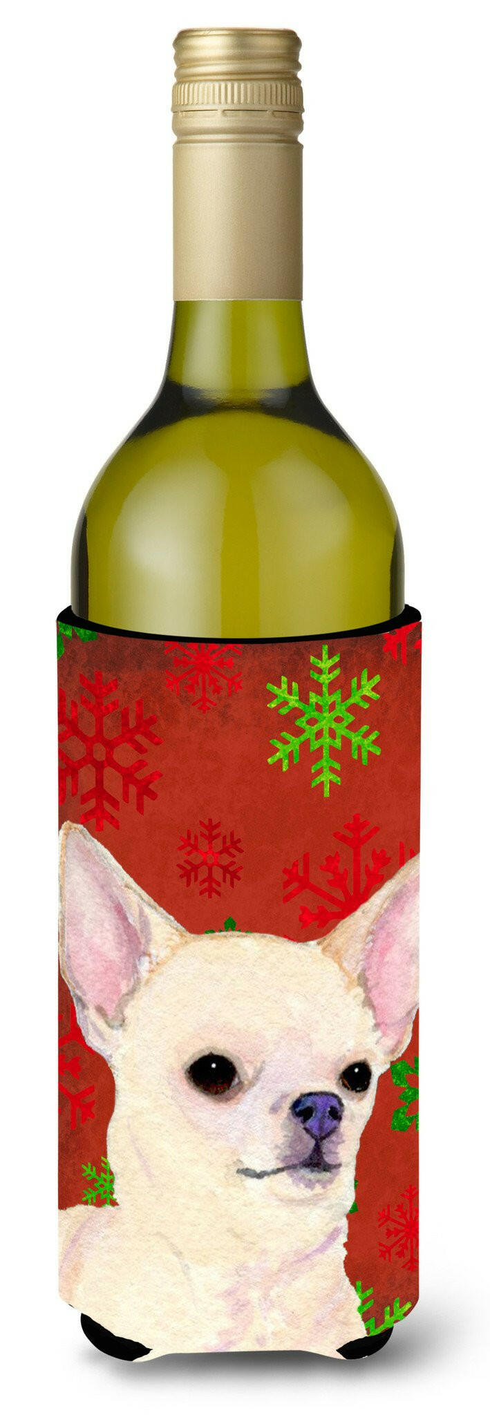 Chihuahua Snowflakes Holiday Christmas Wine Bottle Beverage Insulator Beverage Insulator Hugger by Caroline&#39;s Treasures