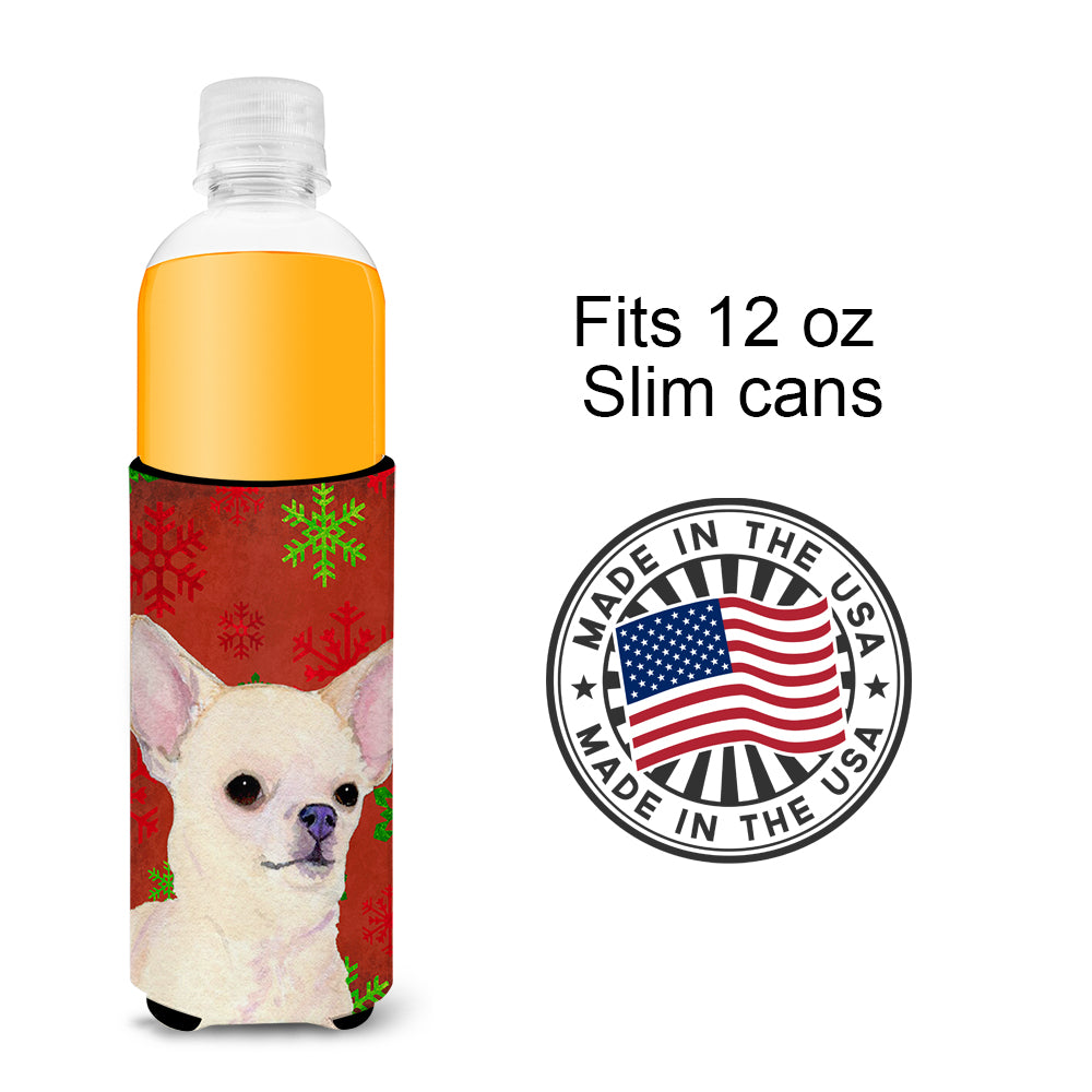 Chihuahua Red and Green Snowflakes Holiday Christmas Ultra Beverage Insulators for slim cans SS4679MUK.
