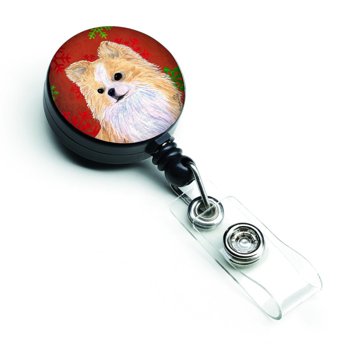 Chihuahua Red and Green Snowflakes Holiday Christmas Retractable Badge Reel SS4680BR