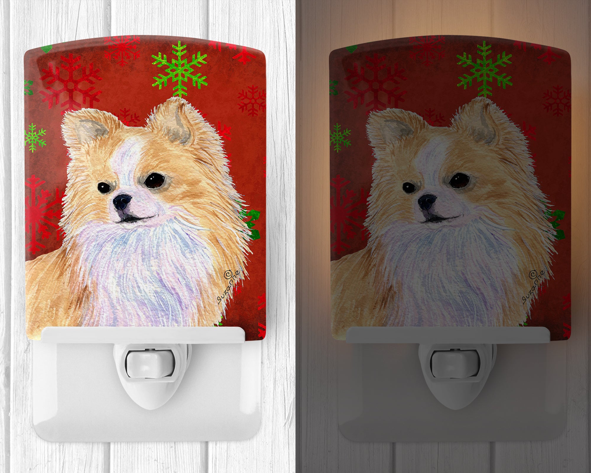 Chihuahua Red and Green Snowflakes Holiday Christmas Ceramic Night Light SS4680CNL - the-store.com
