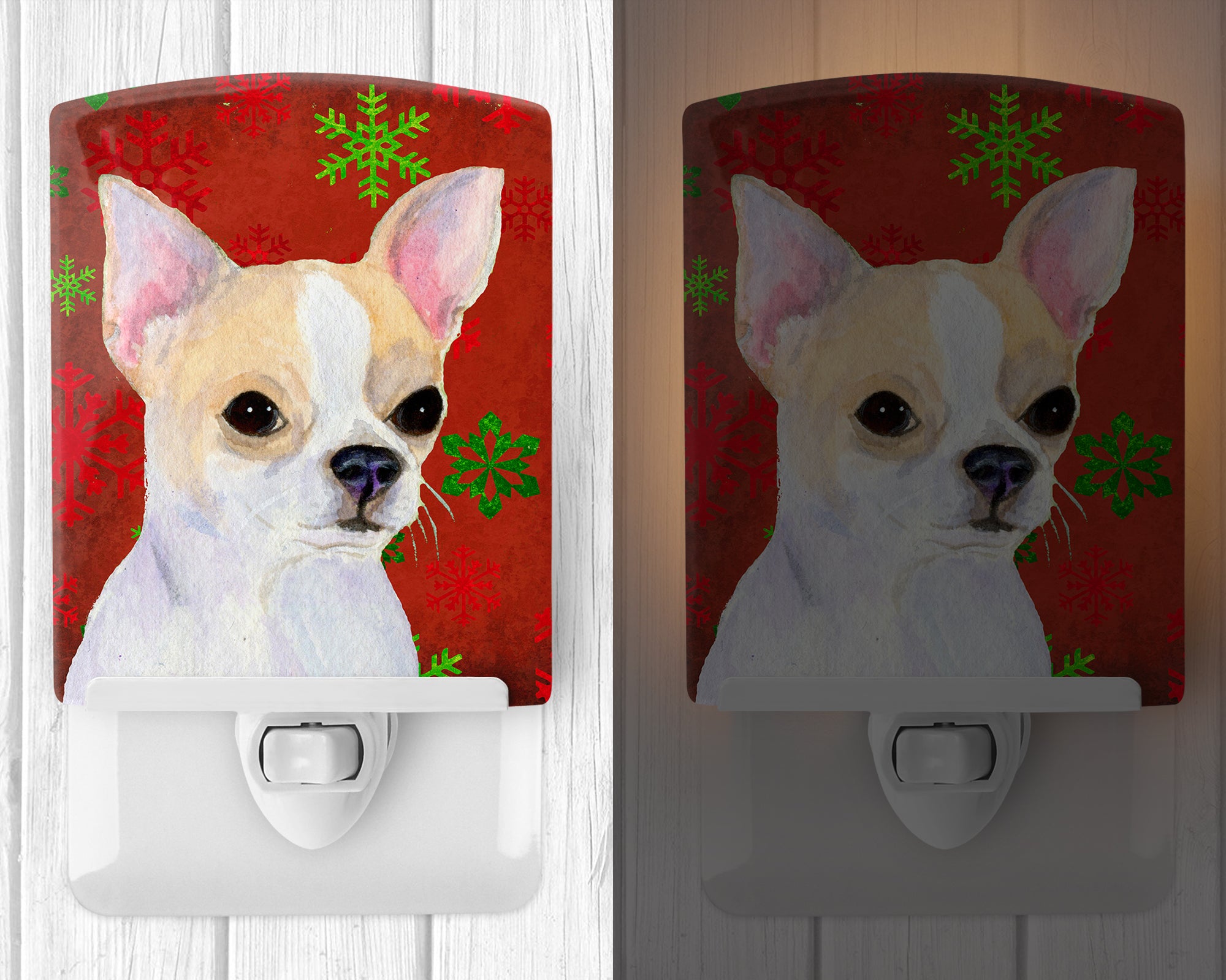 Chihuahua Red and Green Snowflakes Holiday Christmas Ceramic Night Light SS4681CNL - the-store.com
