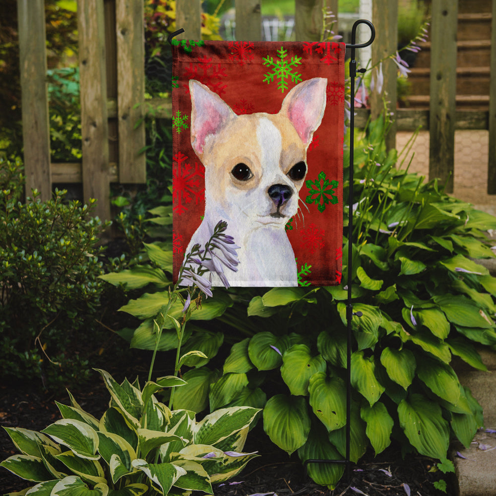 Chihuahua Red and Green Snowflakes Holiday Christmas Flag Garden Size