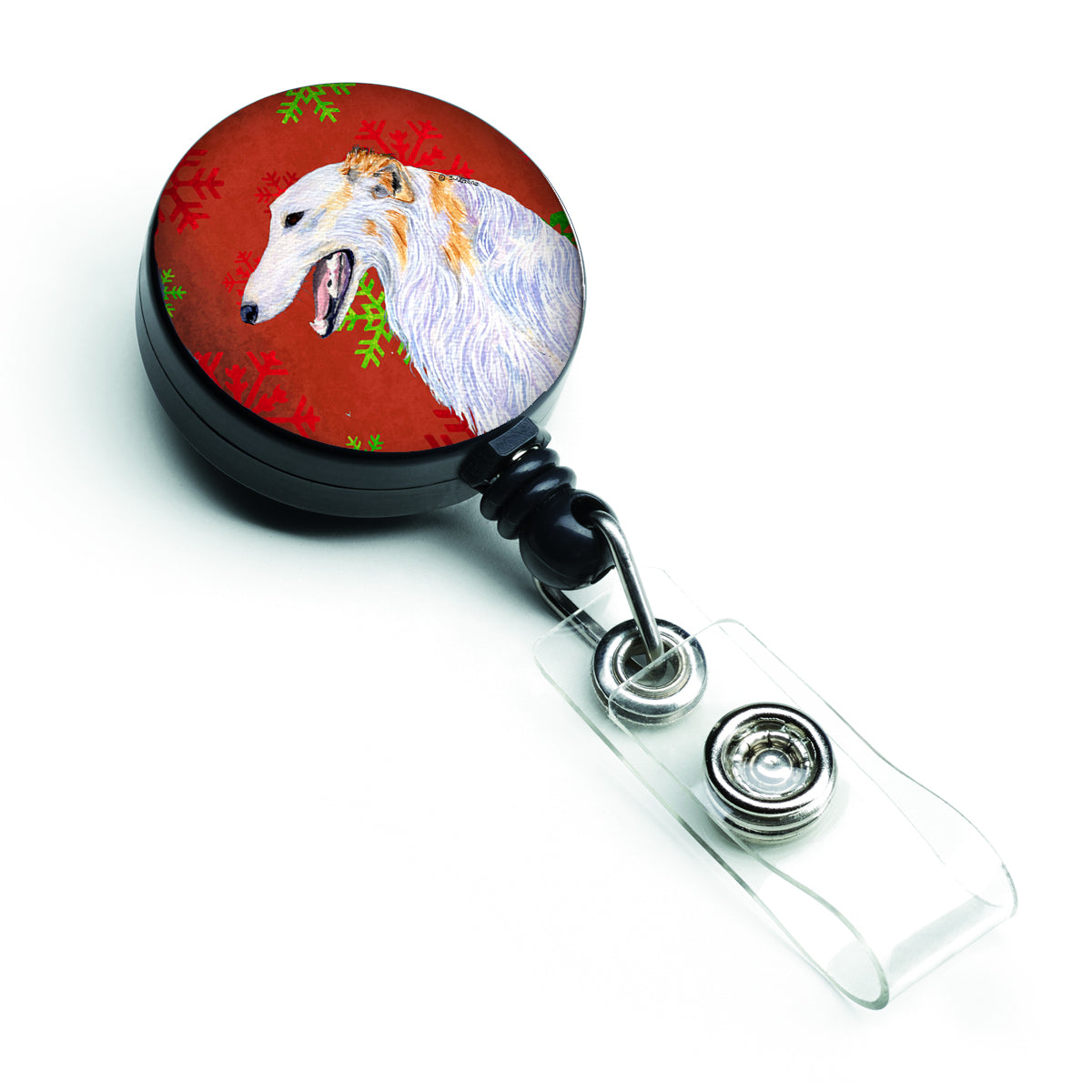 Borzoi Red and Green Snowflakes Holiday Christmas Retractable Badge Reel SS4682BR