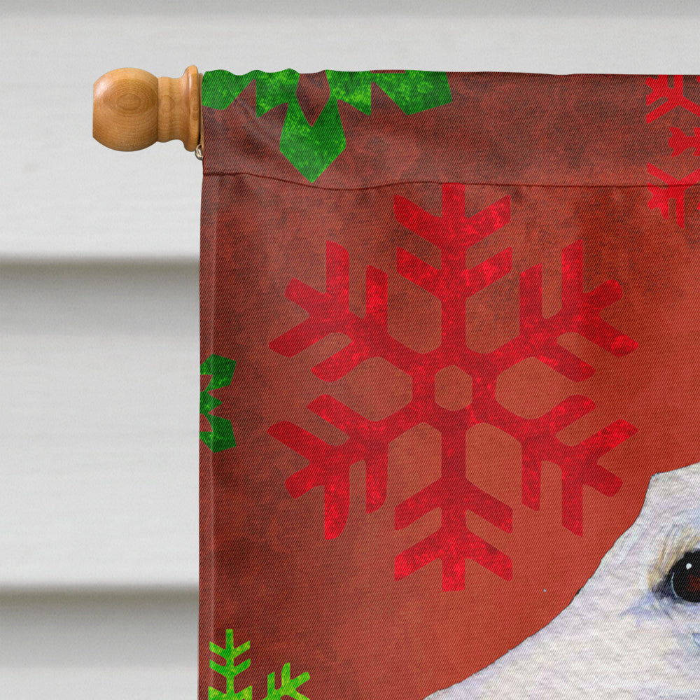 Borzoi Red and Green Snowflakes Holiday Christmas Flag Canvas House Size