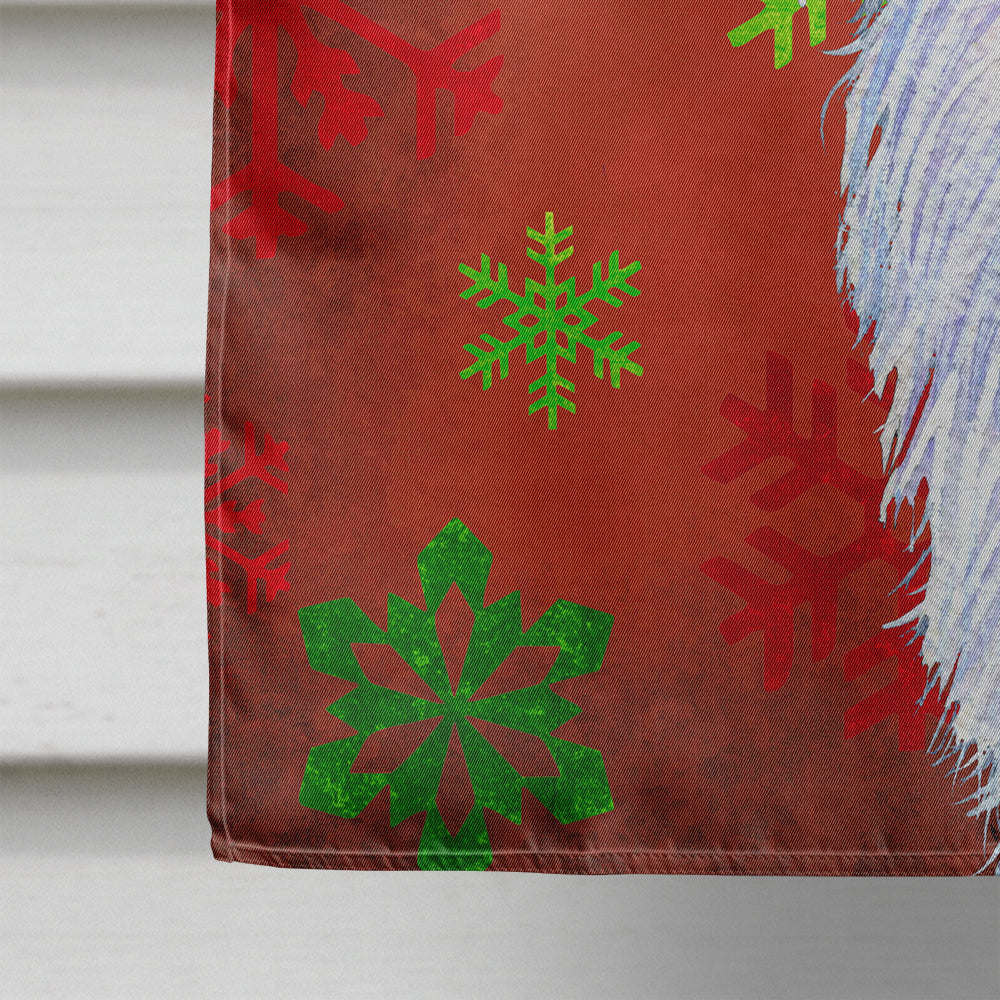 Borzoi Red and Green Snowflakes Holiday Christmas Flag Canvas House Size