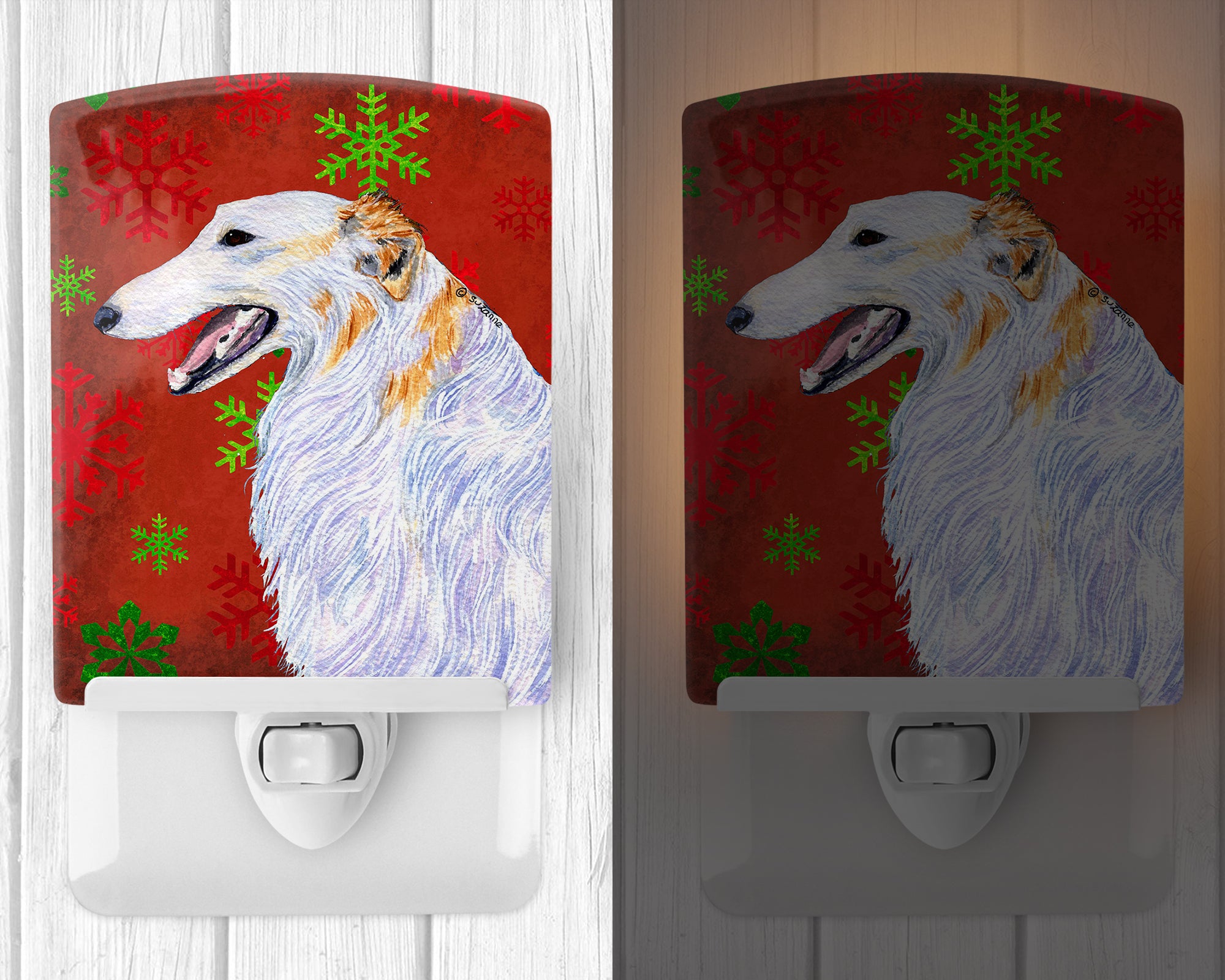 Borzoi Red and Green Snowflakes Holiday Christmas Ceramic Night Light SS4682CNL - the-store.com