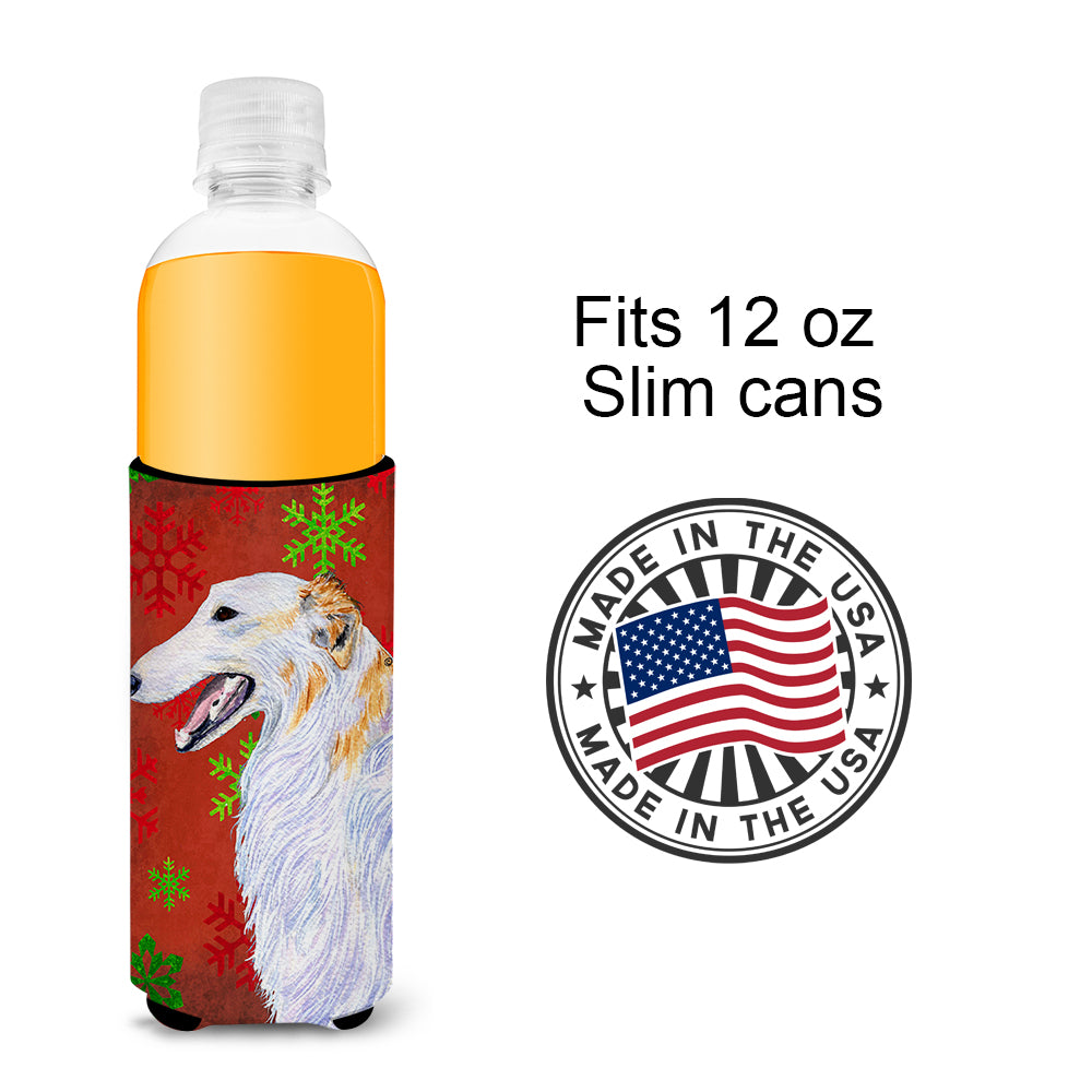 Borzoi Red and Green Snowflakes Holiday Christmas Ultra Beverage Insulators for slim cans SS4682MUK