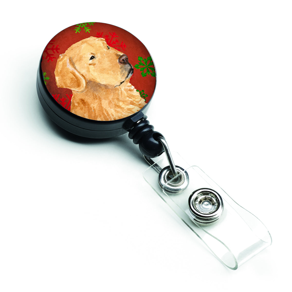 Golden Retriever Red Green Snowflake Holiday Christmas Retractable Badge Reel SS4683BR