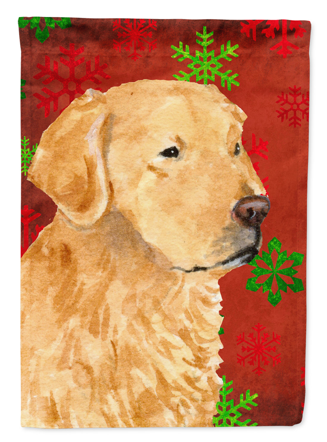 Golden Retriever Red Green Snowflakes Holiday Christmas Flag Canvas House Size