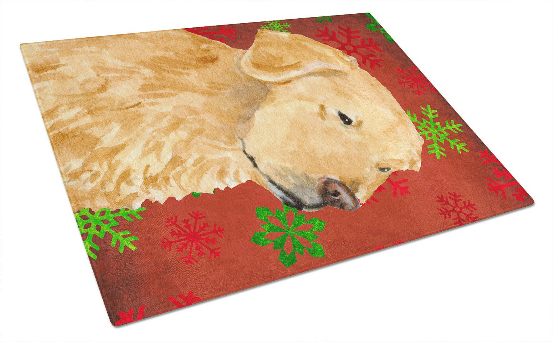 Golden Retriever Red and Green Snowflakes Christmas Glass Cutting Board Large by Caroline's Treasures