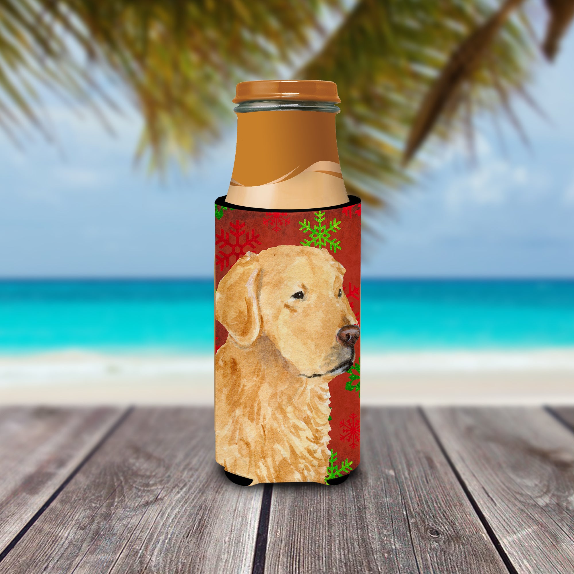 Golden Retriever Red Green Snowflake Holiday Christmas Ultra Beverage Isolateurs pour canettes minces SS4683MUK