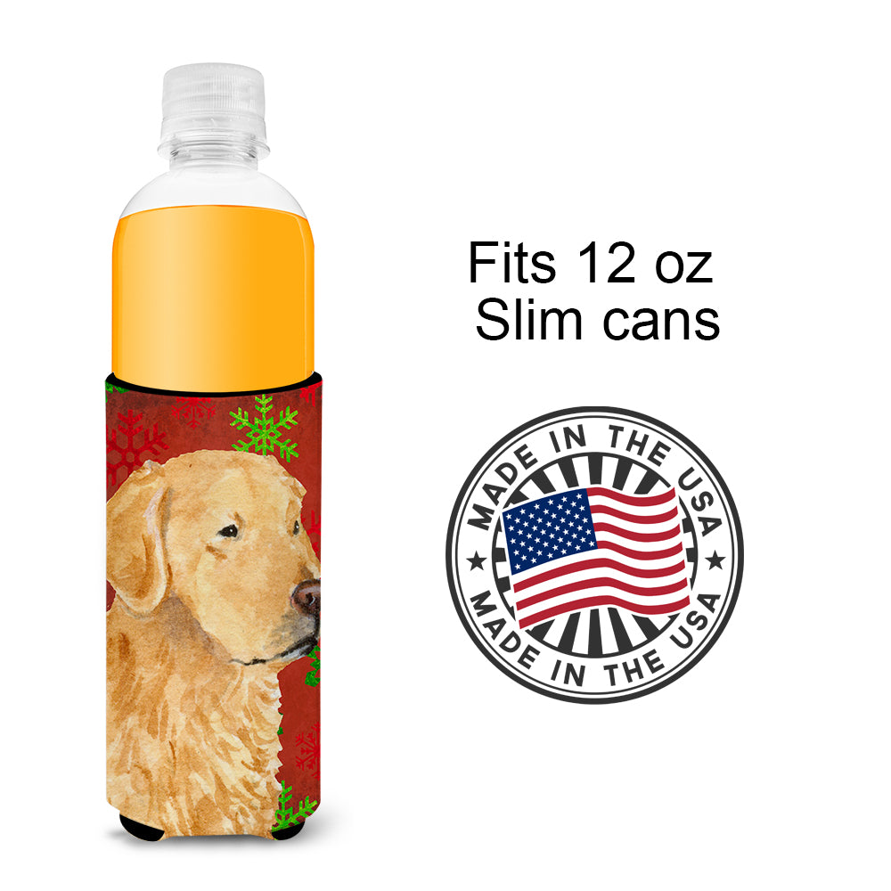 Golden Retriever Red Green Snowflake Holiday Christmas Ultra Beverage Insulators for slim cans SS4683MUK