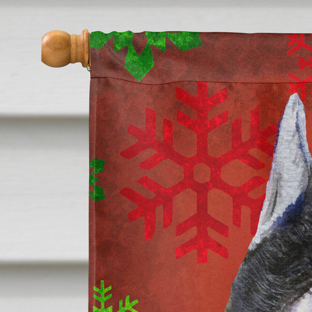 Schnauzer Red and Green Snowflakes Holiday Christmas Flag Canvas House Size