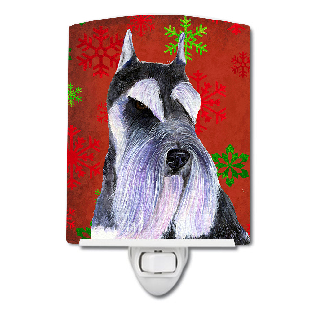 Schnauzer Red and Green Snowflakes Holiday Christmas Ceramic Night Light SS4684CNL - the-store.com