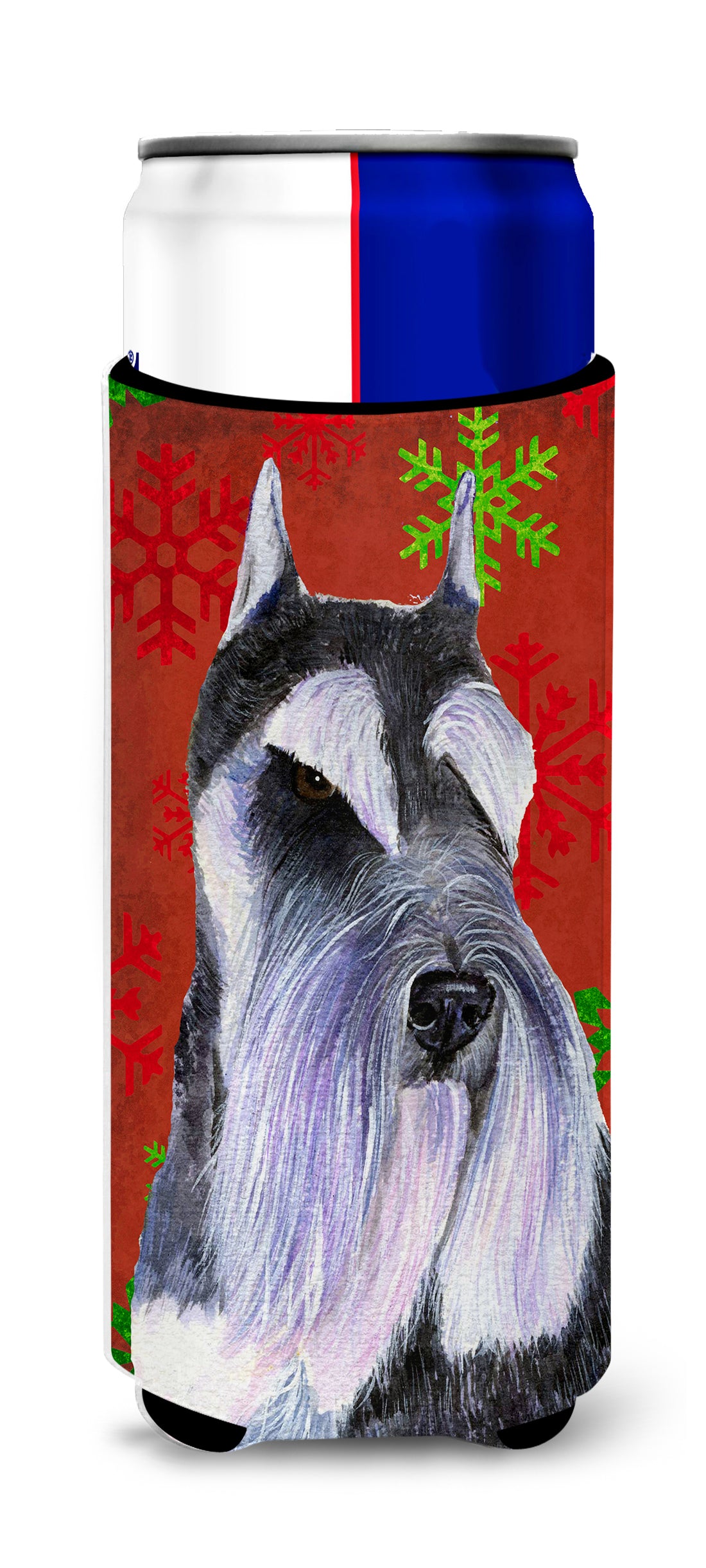 Schnauzer Red and Green Snowflakes Holiday Christmas Ultra Beverage Isolateurs pour canettes minces SS4684MUK