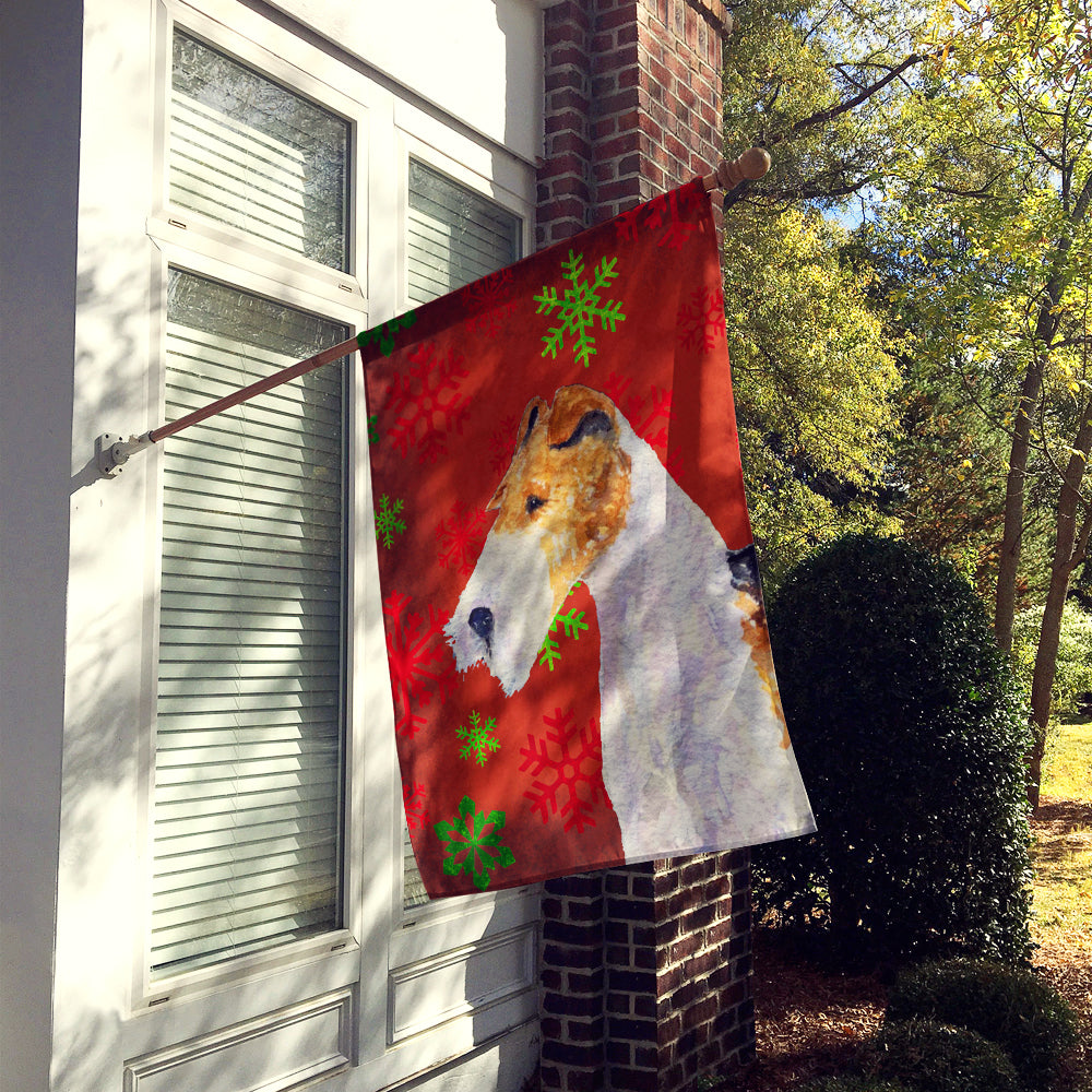 Fox Terrier Red and Green Snowflakes Holiday Christmas Flag Canvas House Size