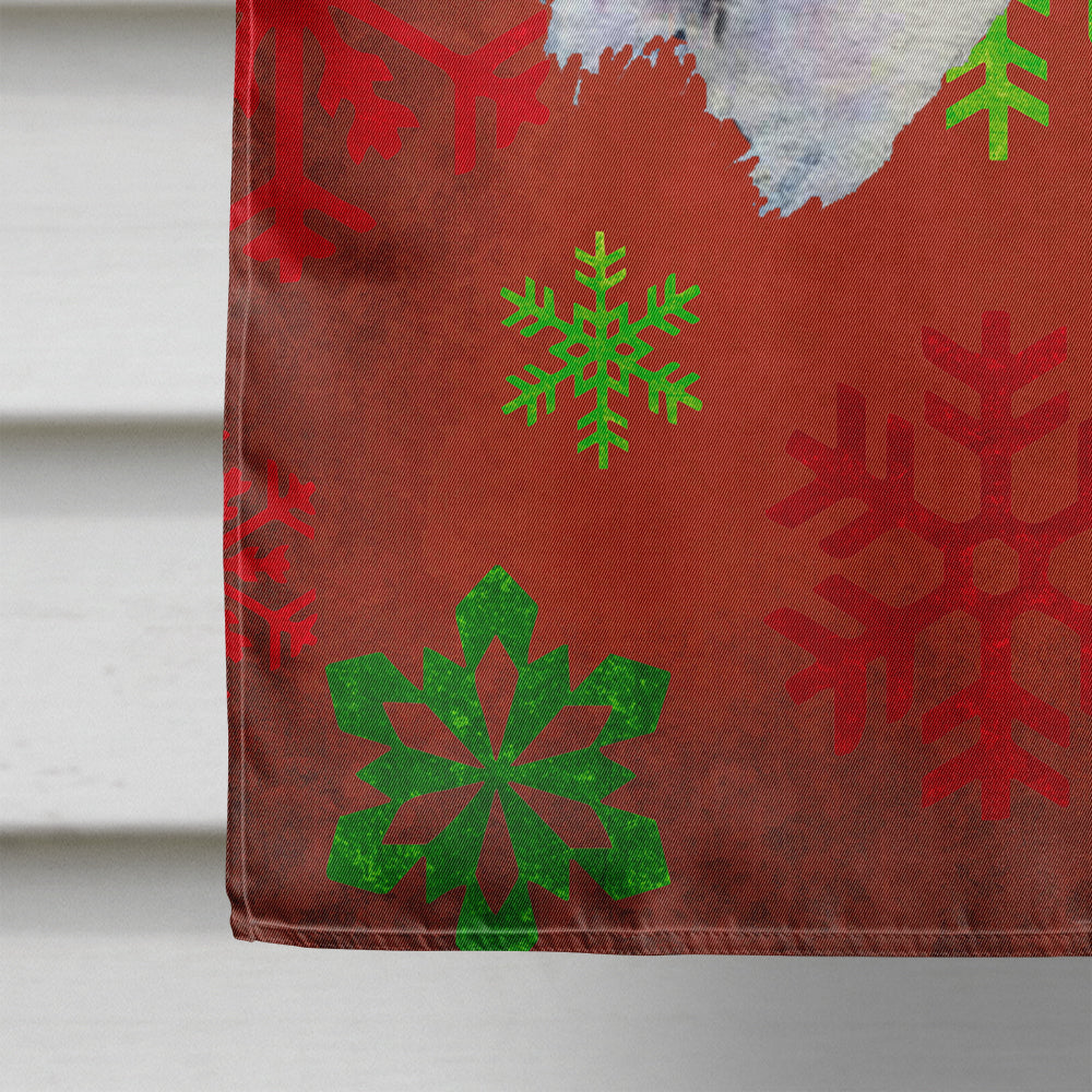 Fox Terrier Red and Green Snowflakes Holiday Christmas Flag Canvas House Size  the-store.com.