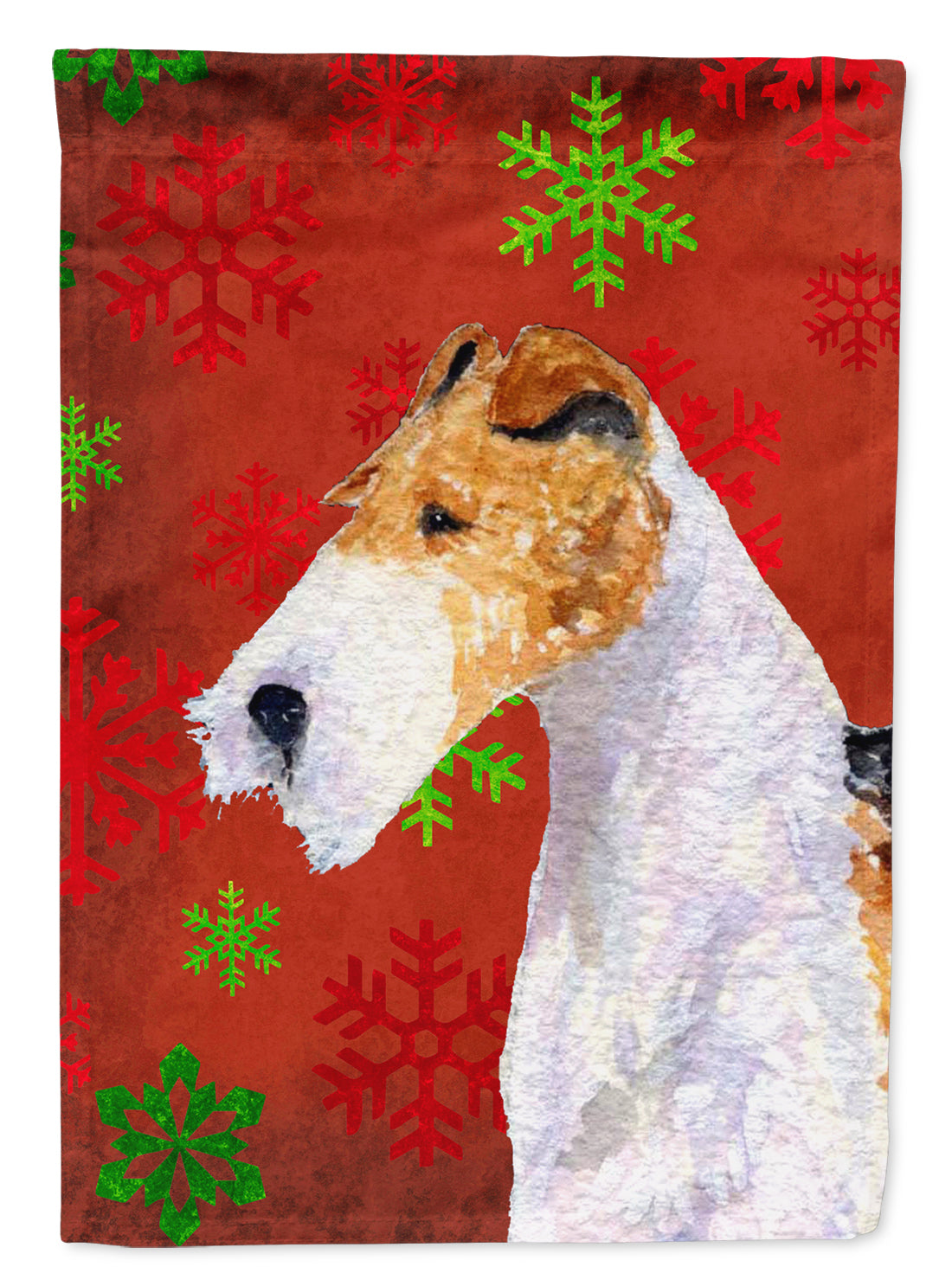 Fox Terrier Red and Green Snowflakes Holiday Christmas Flag Canvas House Size