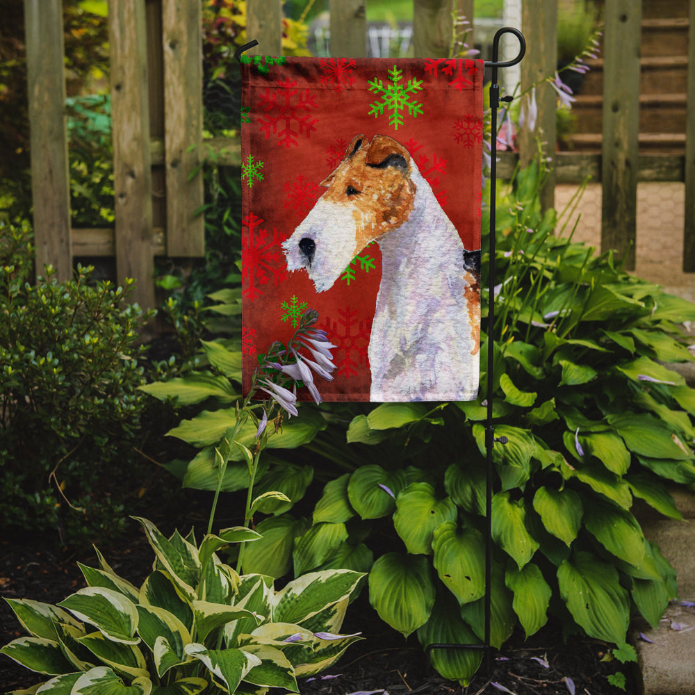 Fox Terrier Red and Green Snowflakes Holiday Christmas Flag Garden Size