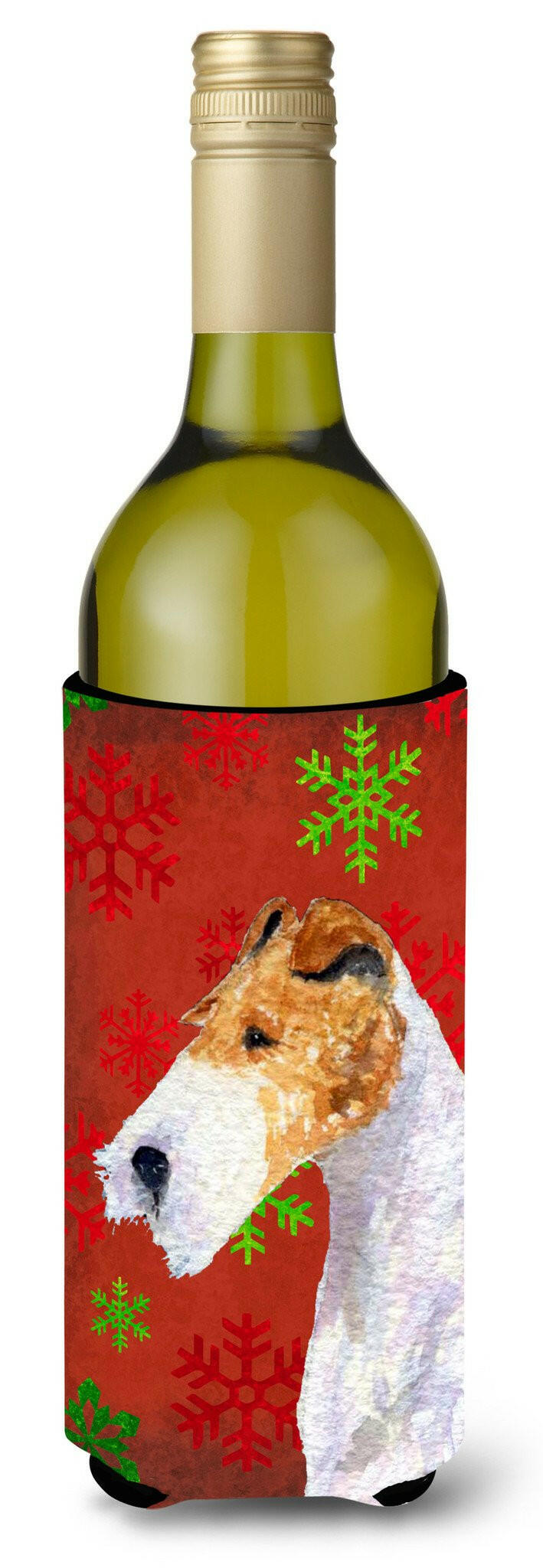 Fox Terrier  Snowflakes Holiday Christmas Wine Bottle Beverage Insulator Beverage Insulator Hugger by Caroline&#39;s Treasures