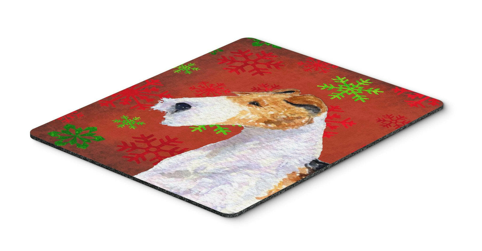 Fox Terrier Red and Green Snowflakes Christmas Mouse Pad, Hot Pad or Trivet by Caroline's Treasures