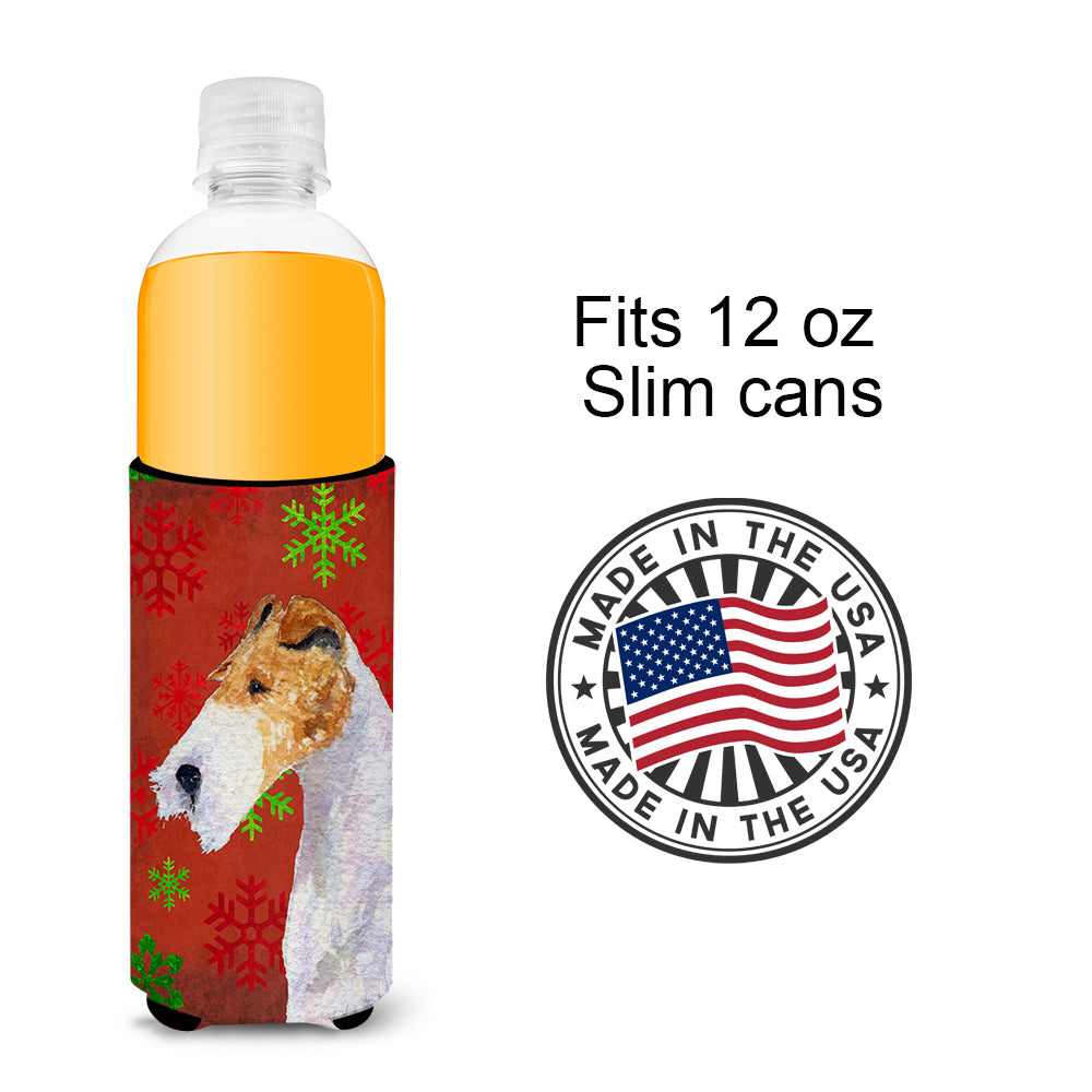 Fox Terrier Red and Green Snowflakes Holiday Christmas Ultra Beverage Insulators for slim cans SS4685MUK.