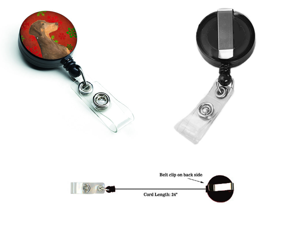 Doberman Red and Green Snowflakes Holiday Christmas Retractable Badge Reel SS4686BR  the-store.com.