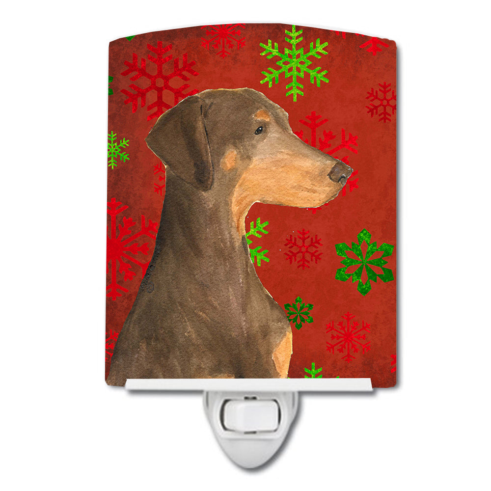 Doberman Red and Green Snowflakes Holiday Christmas Ceramic Night Light SS4686CNL - the-store.com