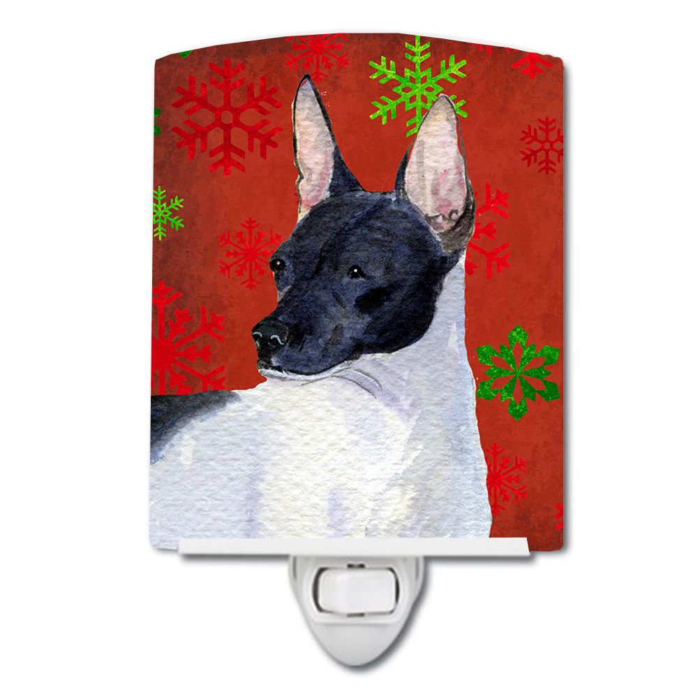 Rat Terrier Red and Green Snowflakes Holiday Christmas Ceramic Night Light SS4687CNL - the-store.com