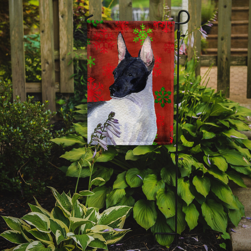 Rat Terrier Red and Green Snowflakes Holiday Christmas Flag Garden Size.