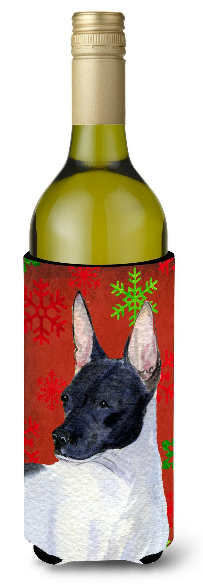 Rat Terrier  Snowflakes Holiday Christmas Wine Bottle Beverage Insulator Beverage Insulator Hugger by Caroline&#39;s Treasures