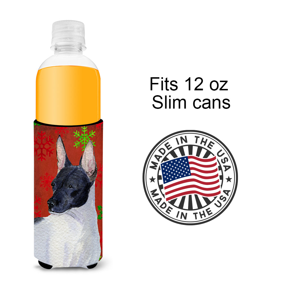 Rat Terrier Red and Green Snowflakes Holiday Christmas Ultra Beverage Insulators for slim cans SS4687MUK.