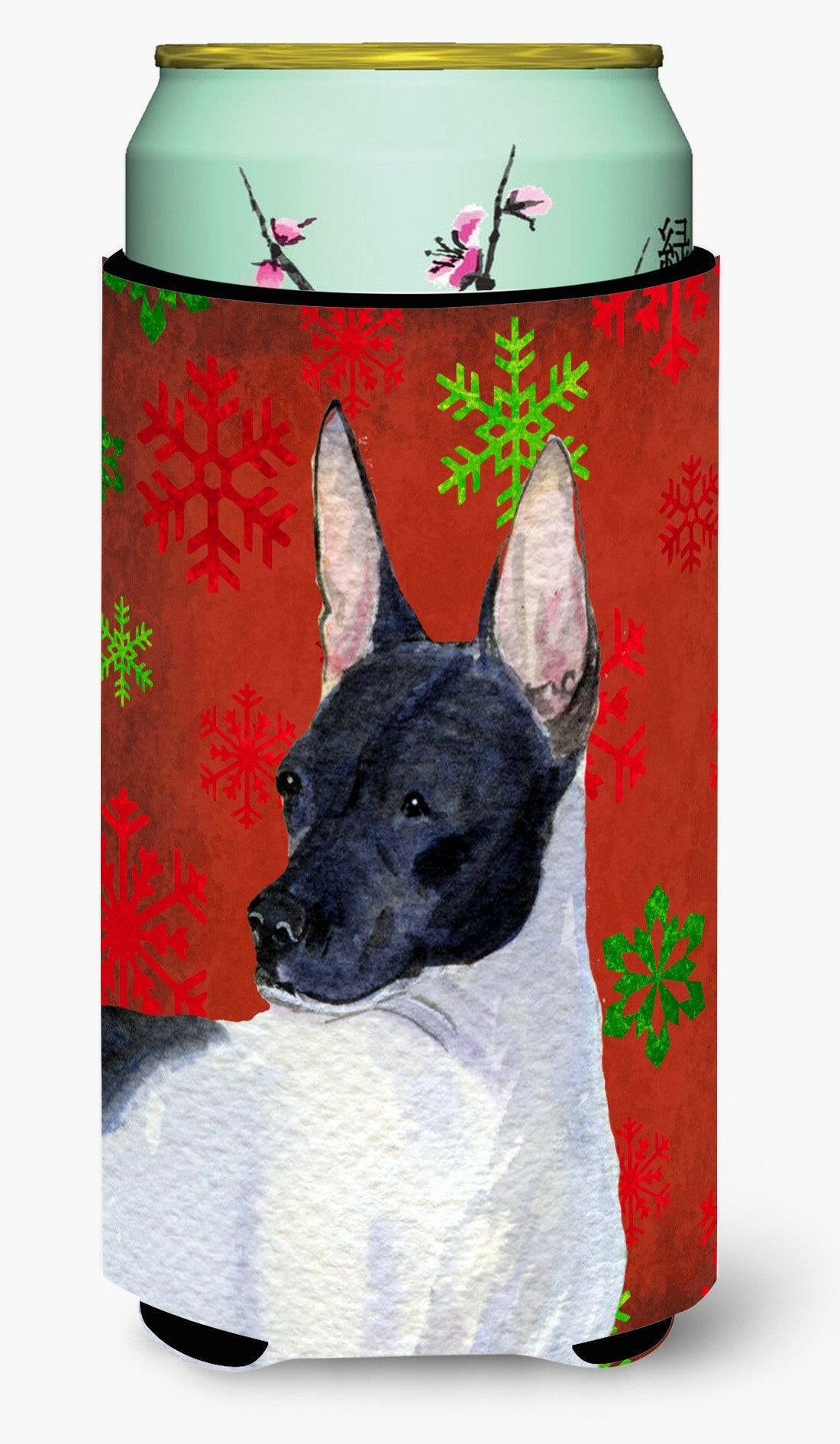 Rat Terrier Red and Green Snowflakes Holiday Christmas  Tall Boy Beverage Insulator Beverage Insulator Hugger by Caroline's Treasures