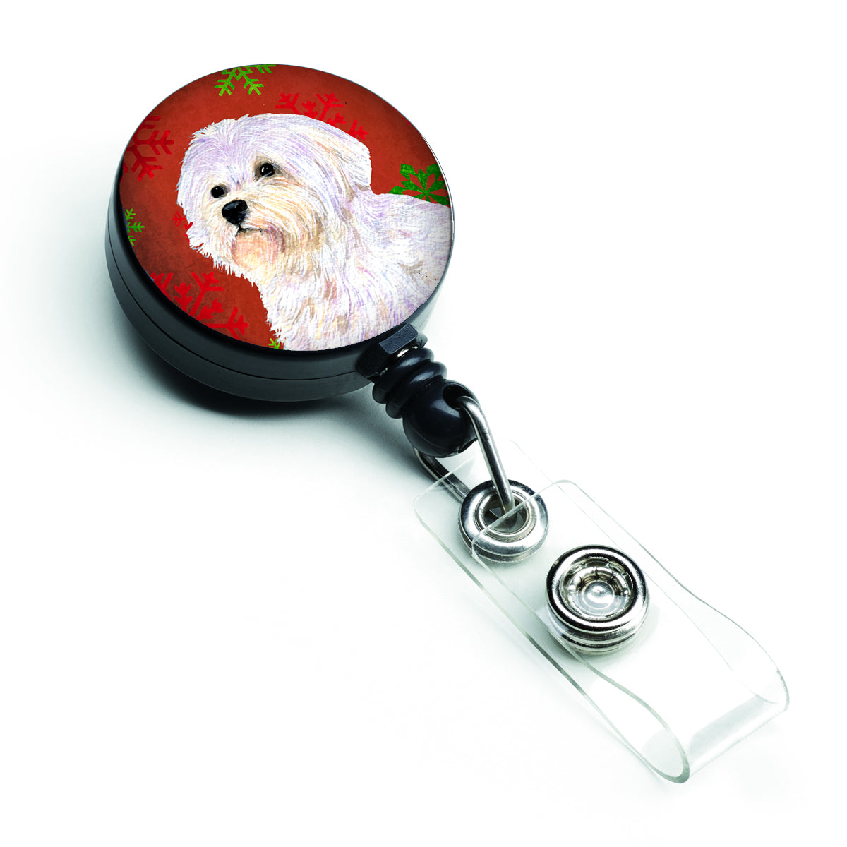 Maltese Red and Green Snowflakes Holiday Christmas Retractable Badge Reel SS4688BR