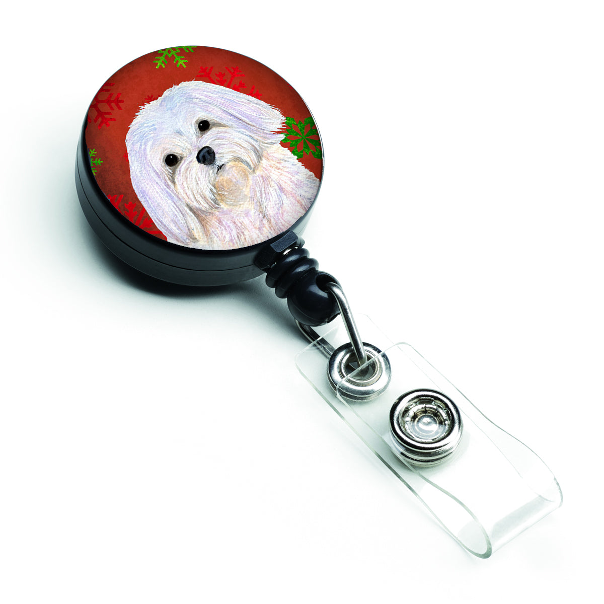 Maltese Red and Green Snowflakes Holiday Christmas Retractable Badge Reel SS4689BR