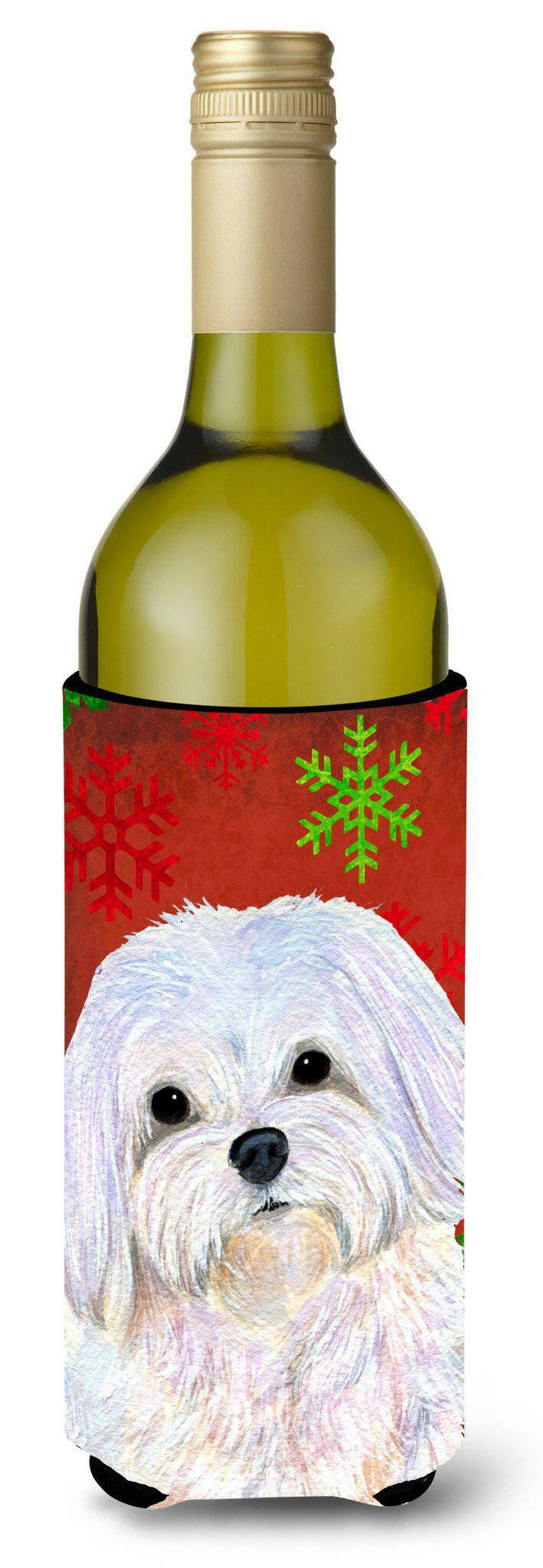 Maltese  Snowflakes Holiday Christmas Wine Bottle Beverage Insulator Beverage Insulator Hugger by Caroline&#39;s Treasures