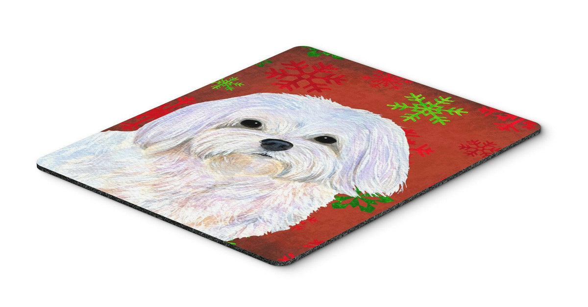 Maltese Red and Green Snowflakes Holiday Christmas Mouse Pad, Hot Pad or Trivet by Caroline&#39;s Treasures